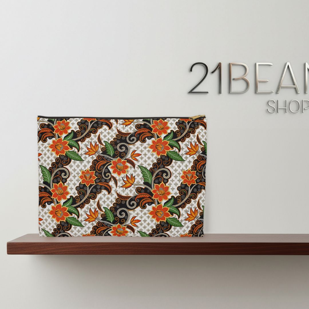Batik Print Makeup And Accessory Pouch - Batik Flower 2