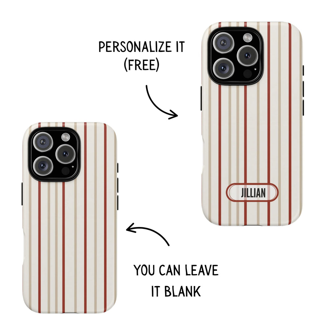 Personalized Tough Phone Case Red And Beige Stripe
