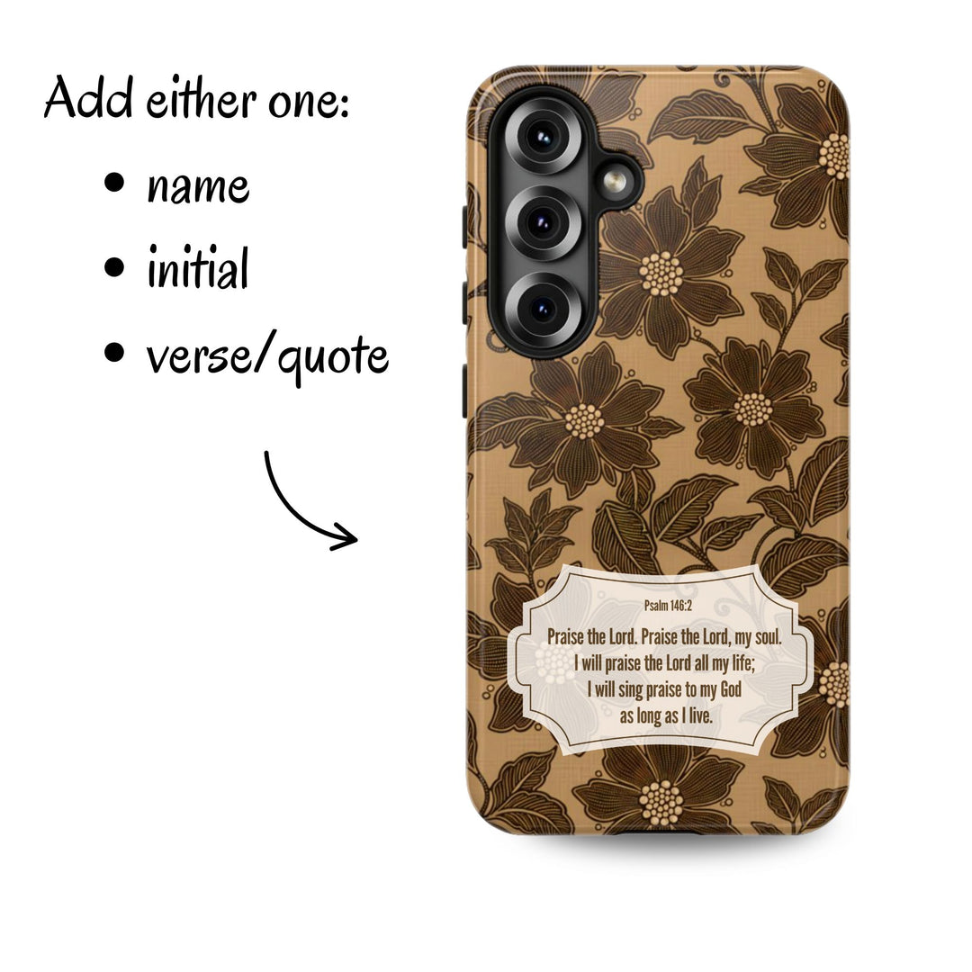 Traditional Batik Pattern Tough Phone Cases Personalizable - Brown Flower Pattern