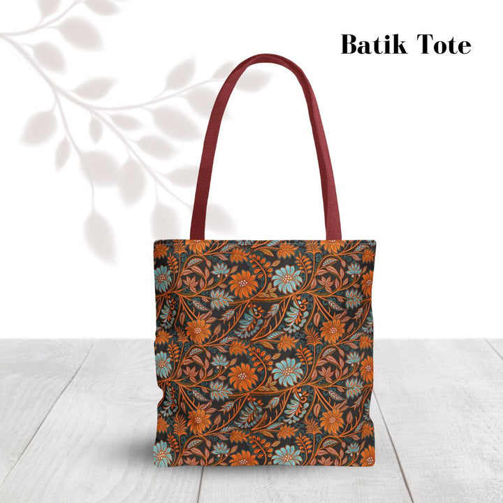 Modern Batik Print Tote Bag -  Orange Teal 2