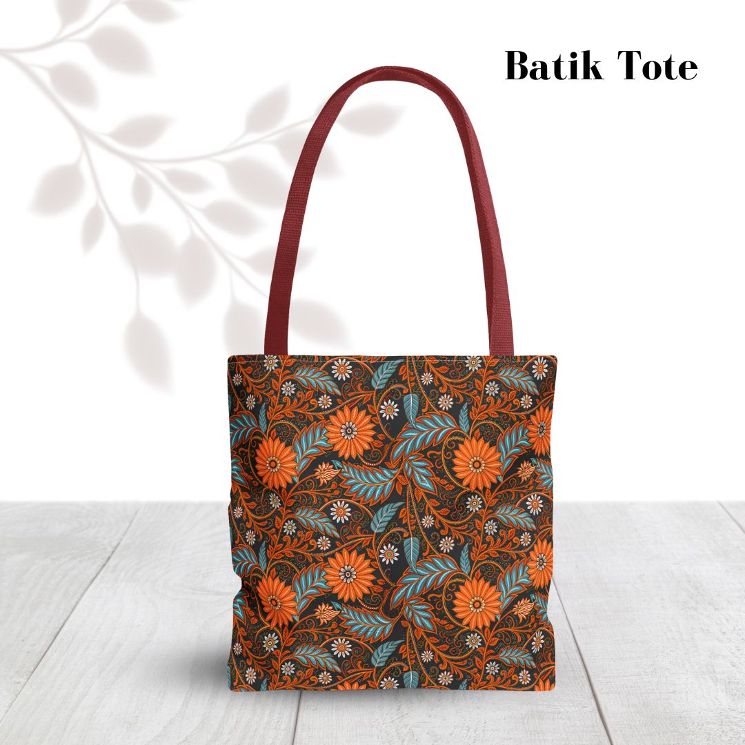 Modern Batik Print Tote Bag -  Orange Teal 1