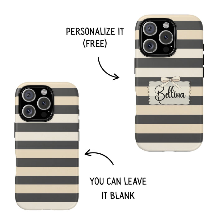 Personalized Tough Phone Case Brown Stripe Horizontal Design
