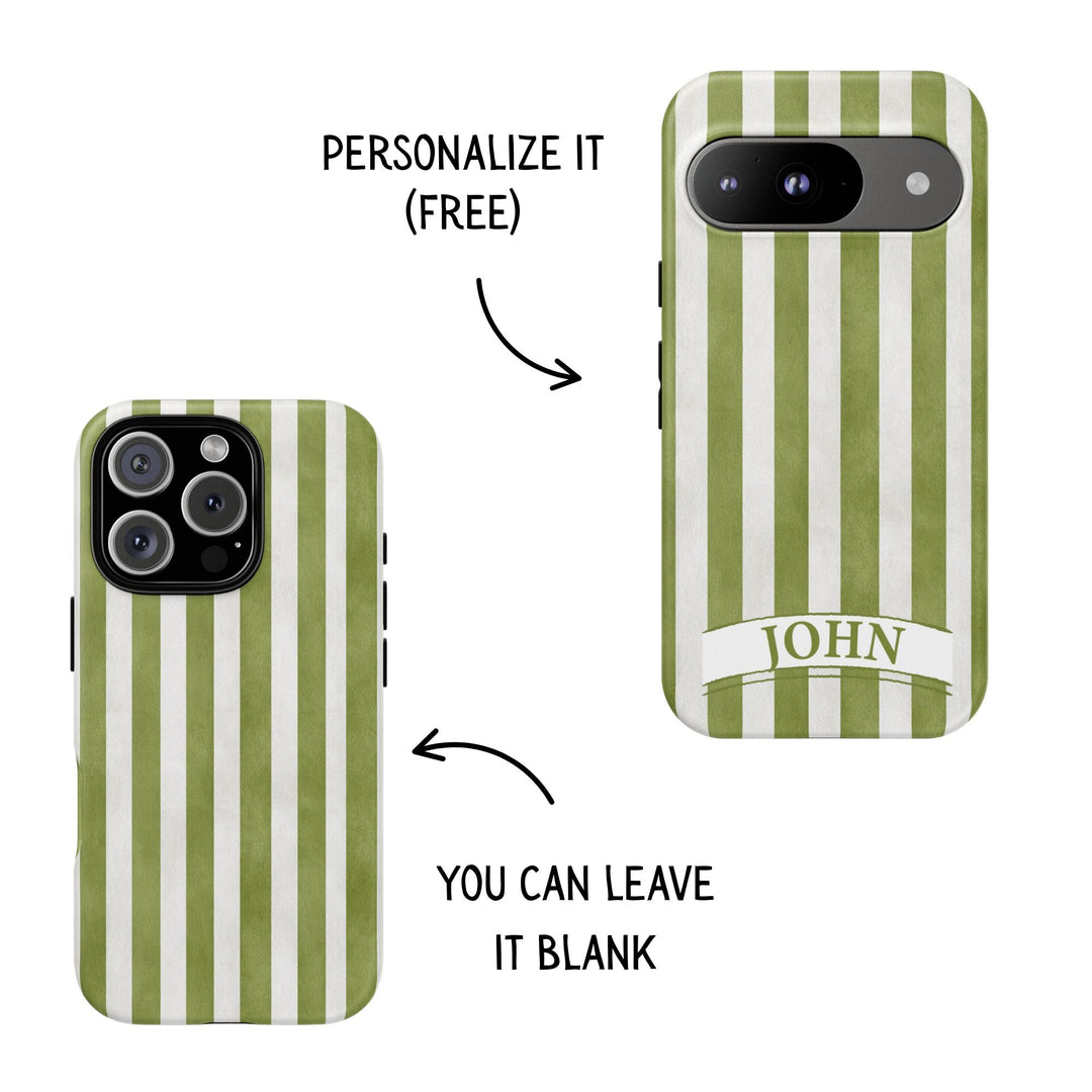 Personalized Tough Phone Case Rustic Green Stripe 2