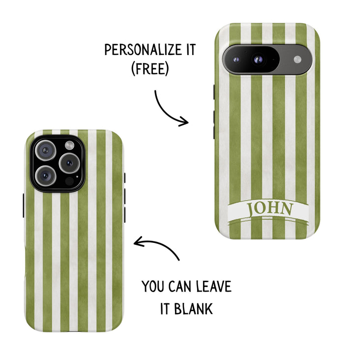 Personalized Tough Phone Case Rustic Green Stripe 2
