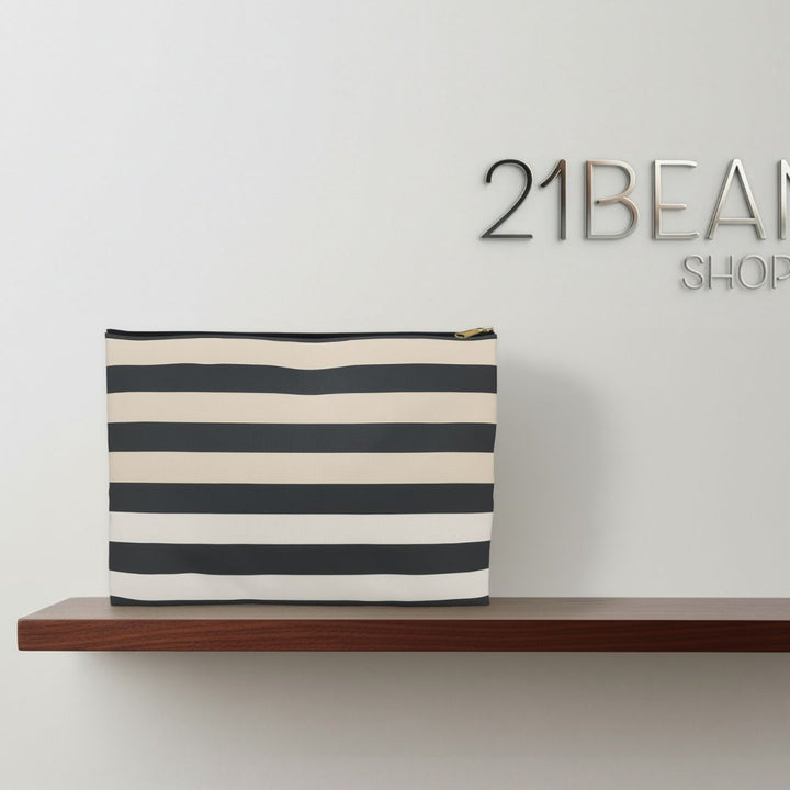 Brown Stripe Horizontal Print Makeup And Accessory Pouch