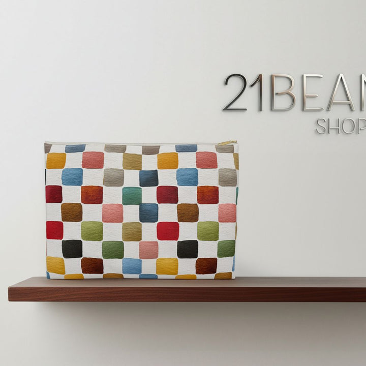 Multicolor Checkers Print Makeup And Accessory Pouch