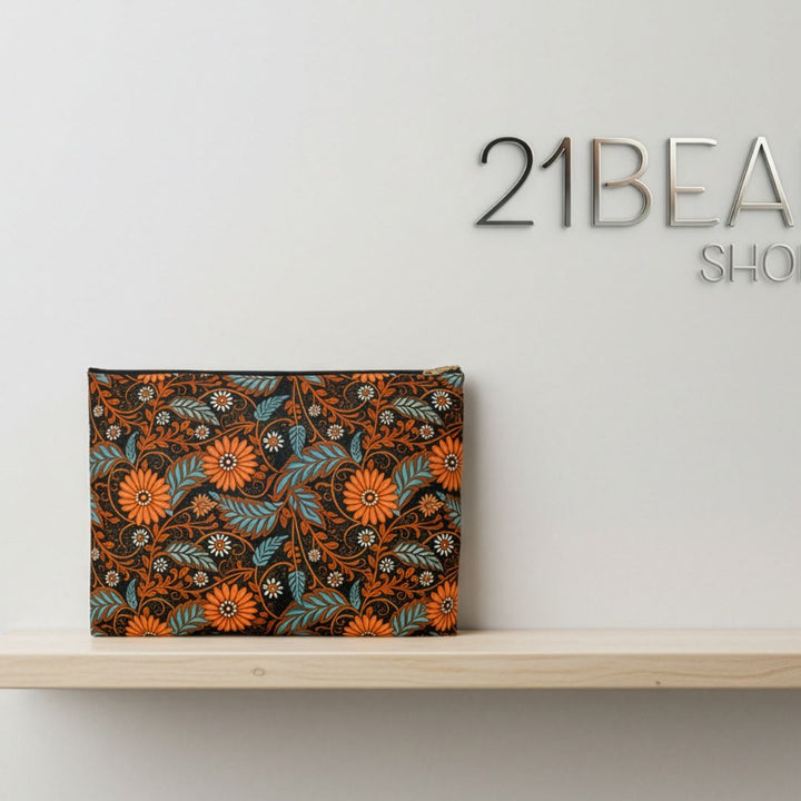 Batik Print Makeup And Accessory Pouch - Orange Teal 1