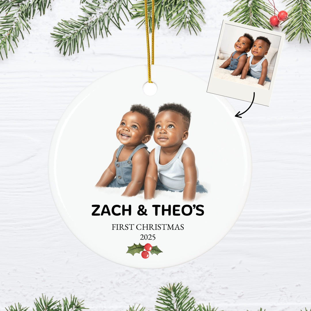 Personalized Photo Christmas Ornament: Twins First Christmas