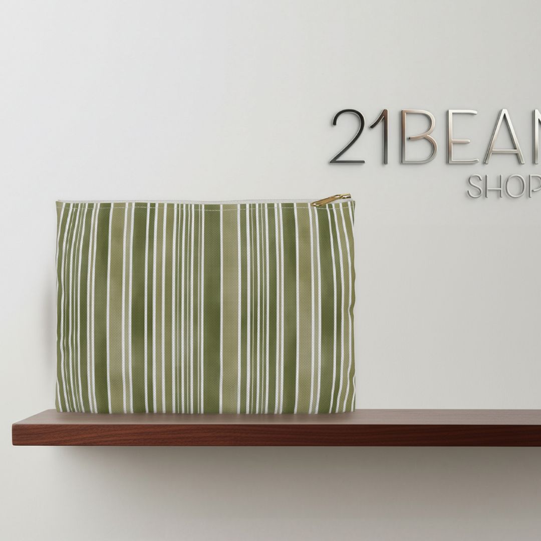 Green Stripes Print Makeup And Accessory Pouch