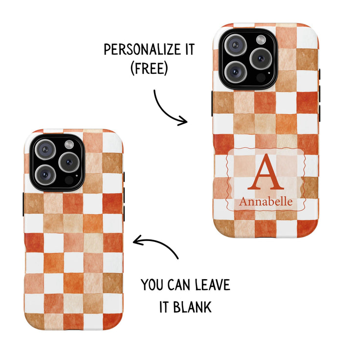Personalized Tough Phone Case Orange Checkered Pattern