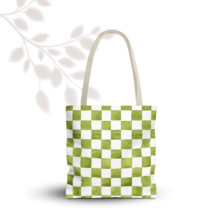 Green Checkered Print Tote Bag