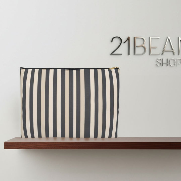 Brown Stripe Print Makeup And Accessory Pouch
