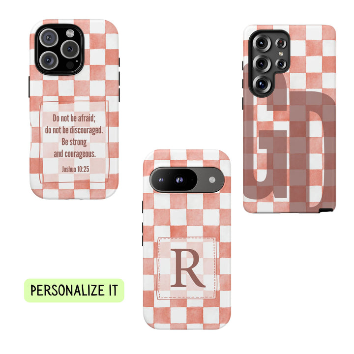 Personalized Tough Phone Case Pink Checkered Pattern