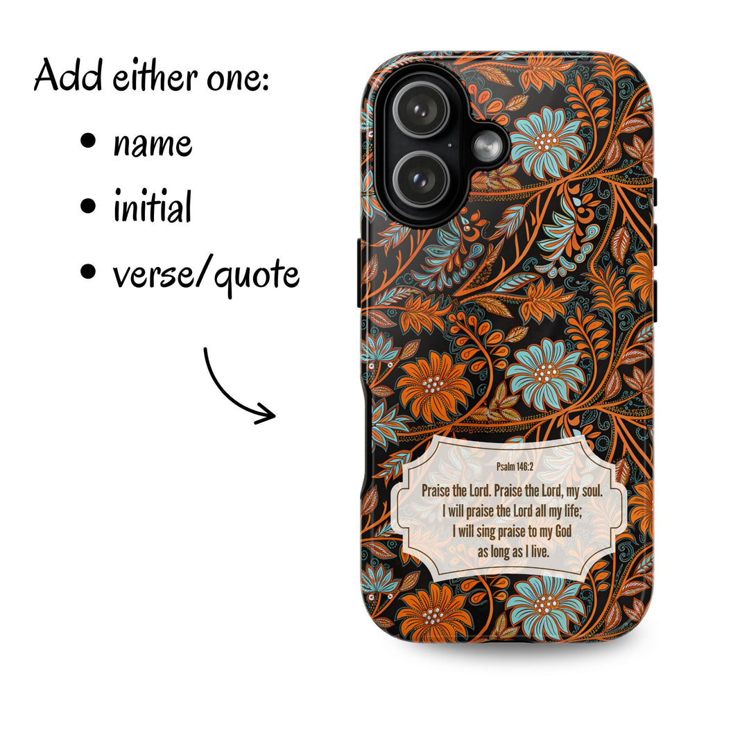 Modern Batik Pattern Tough Phone Cases Personalizable - Orange Teal 2