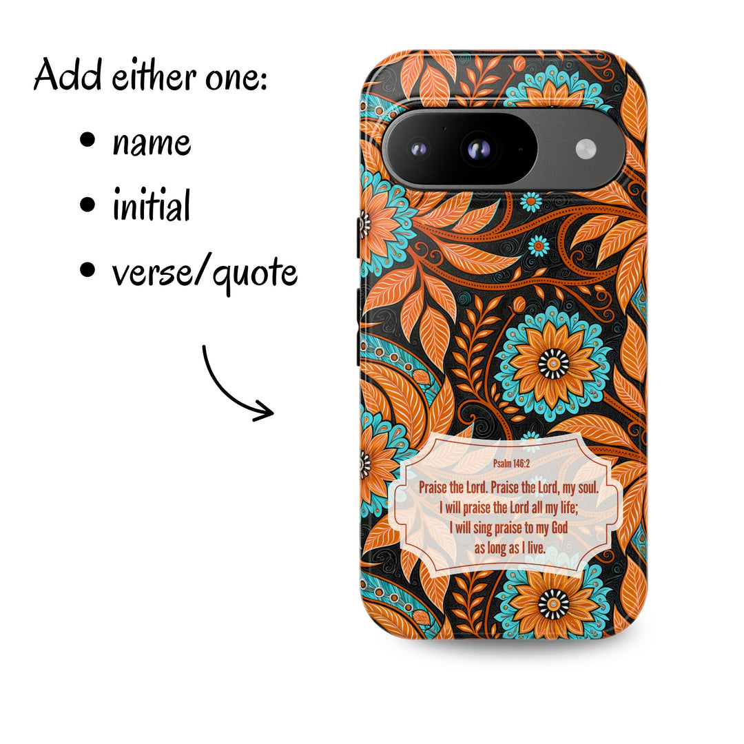 Modern Batik Pattern Tough Phone Cases Personalizable - Orange Teal 3