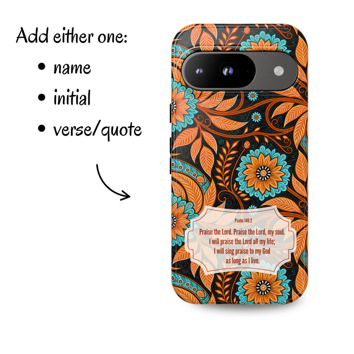 Modern Batik Pattern Tough Phone Cases Personalizable - Orange Teal 3