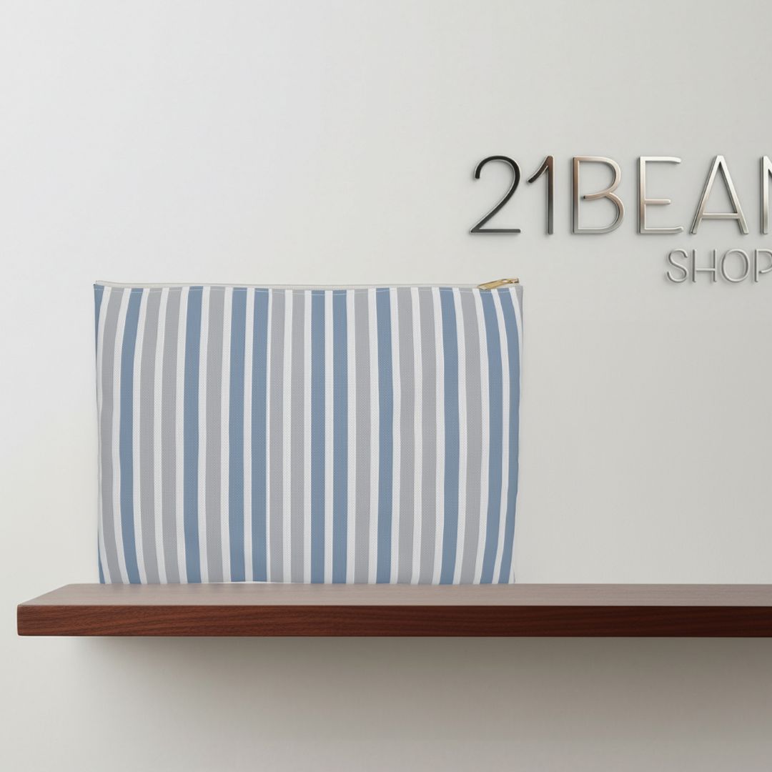 Blue Stipes Print Makeup And Accessory Pouch