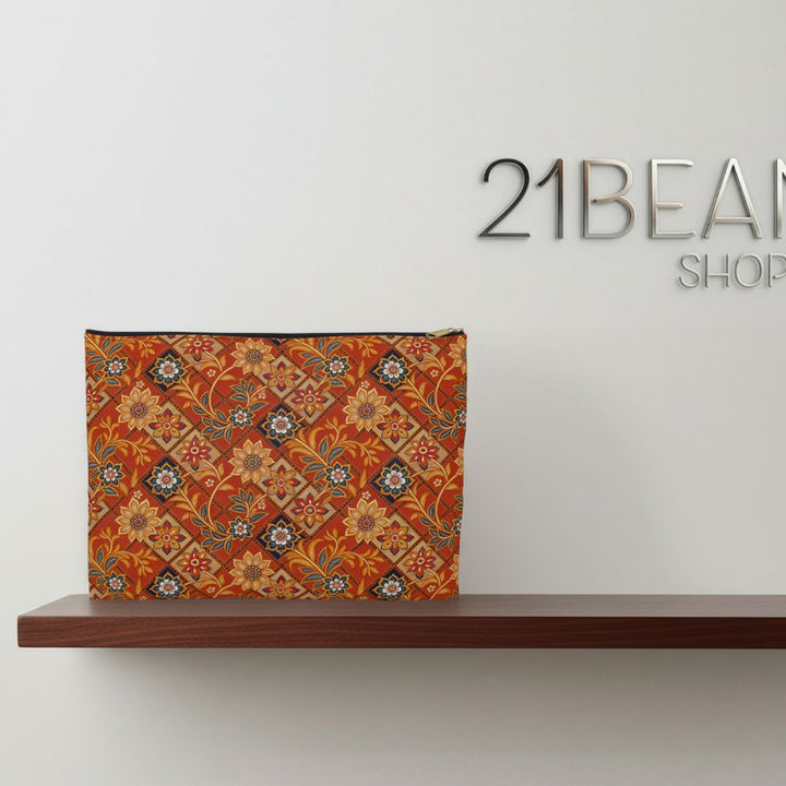 Batik Print Makeup And Accessory Pouch - Orange 1