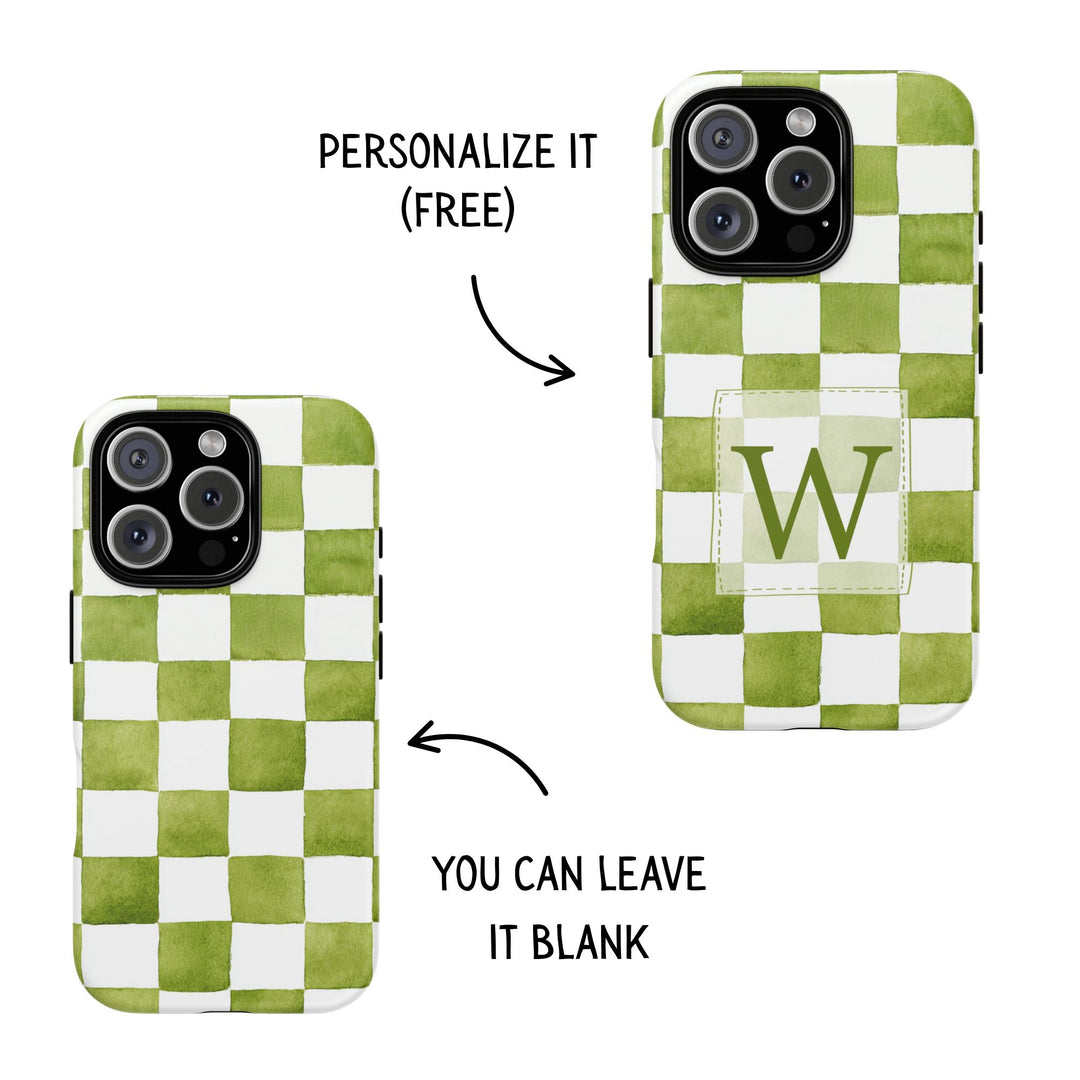 Personalized Tough Phone Case Green Checkered Pattern