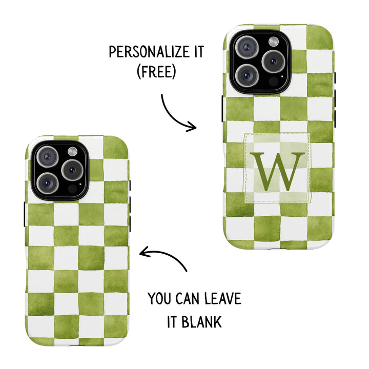 Personalized Tough Phone Case Green Checkered Pattern