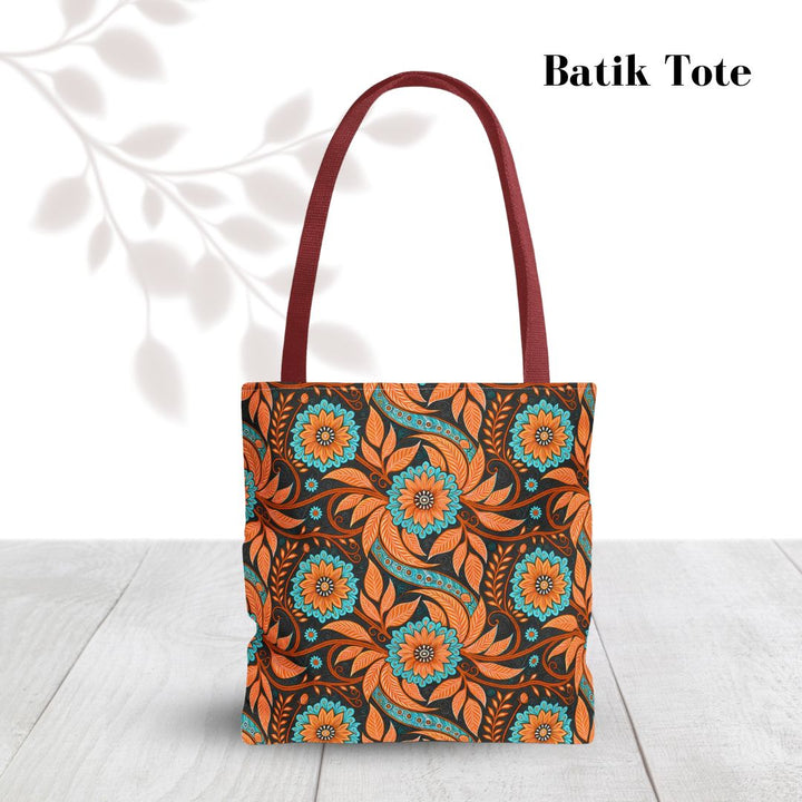 Modern Batik Print Tote Bag -  Orange Teal 3