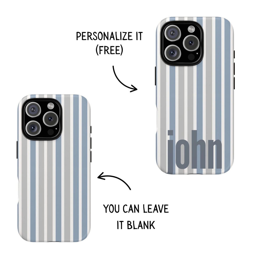 Personalized Tough Phone Case Rustic Blue Stripe