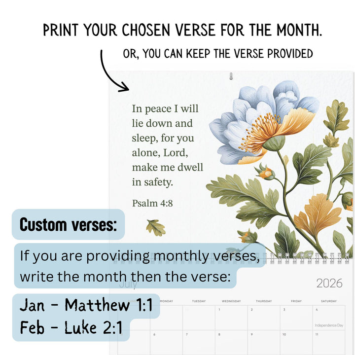 2026 Wall Calendar Botanical Flower  - Personalized