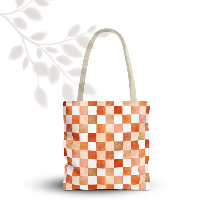 Orange Checkered Print Tote Bag