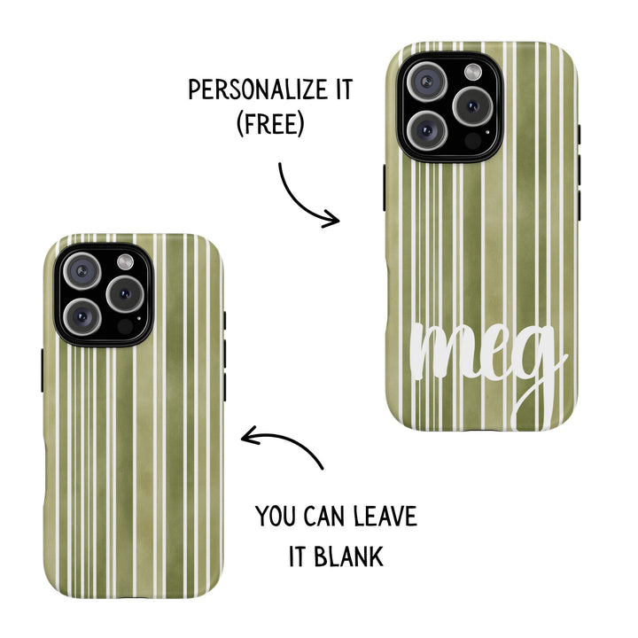 Personalized Tough Phone Case Rustic Green Stripe