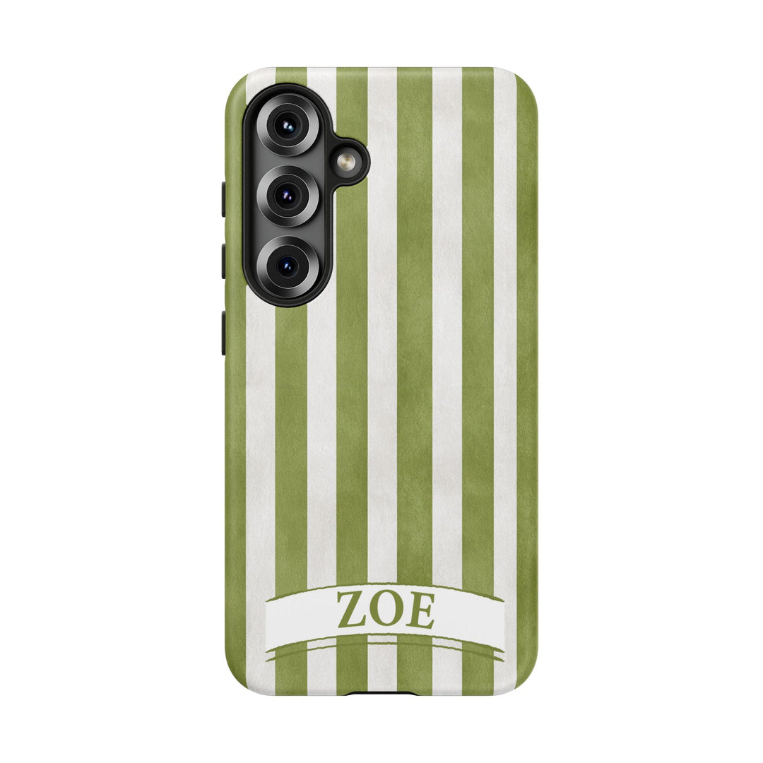 Personalized Tough Phone Case Rustic Green Stripe 2