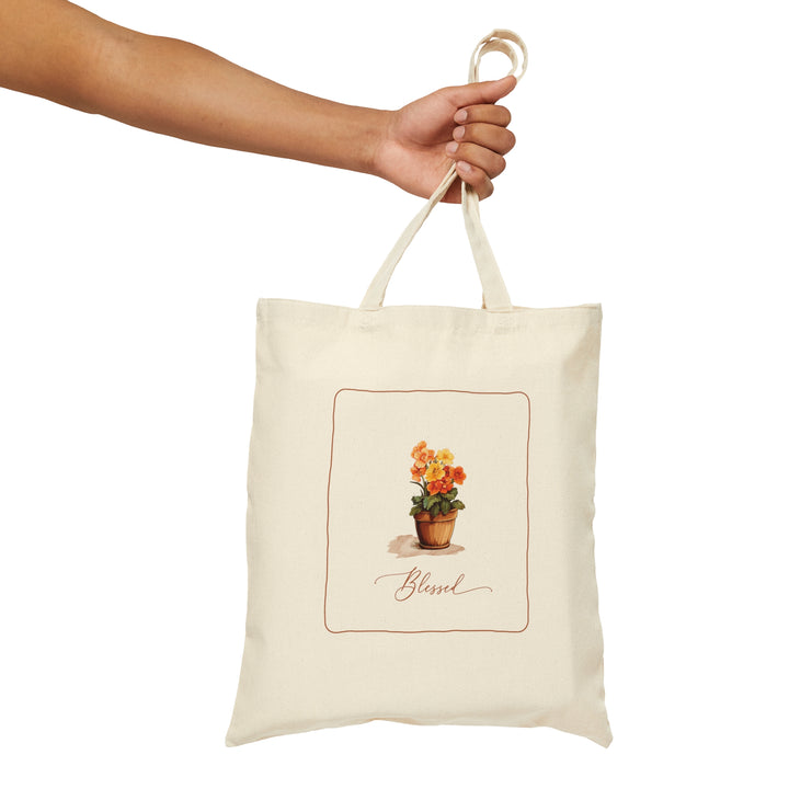 Blessed, Flower In The Pot Cotton Canvas Tote Bag