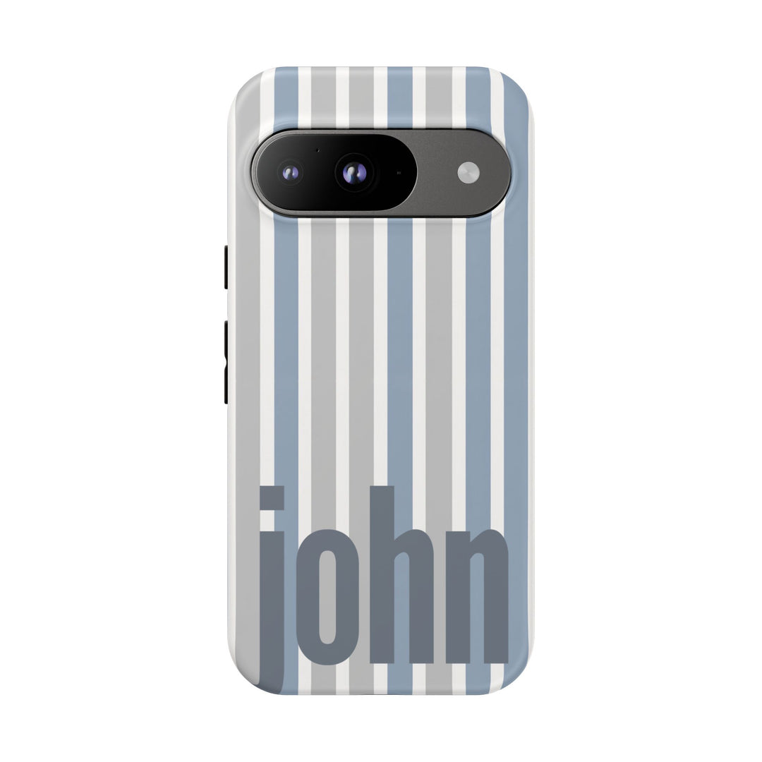 Personalized Tough Phone Case Rustic Blue Stripe