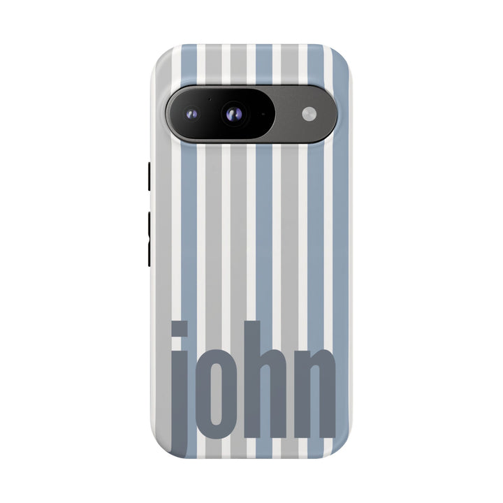 Personalized Tough Phone Case Rustic Blue Stripe
