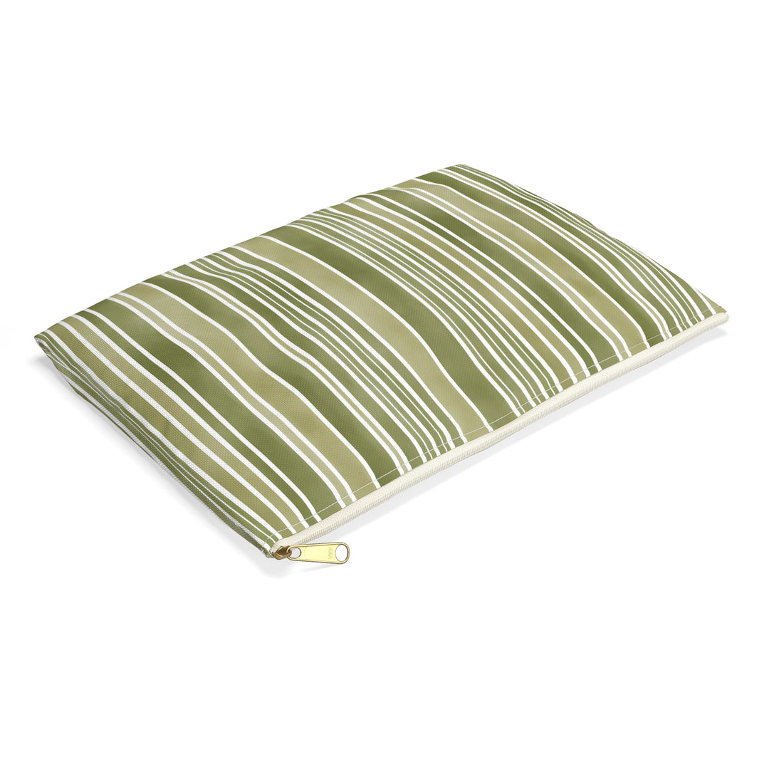 Green Stripes Print Makeup And Accessory Pouch