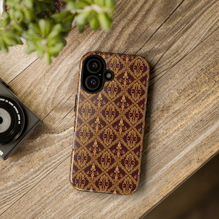Traditional Batik Pattern Tough Phone Cases Personalizable - Brown Batik Grid 2