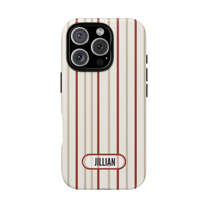 Personalized Tough Phone Case Red And Beige Stripe