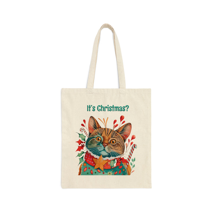 Personalized Cotton Canvas Tote Bag Holiday Festive Kitten