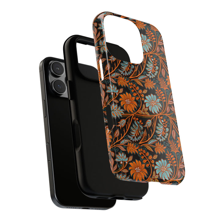 Modern Batik Pattern Tough Phone Cases Personalizable - Orange Teal 2