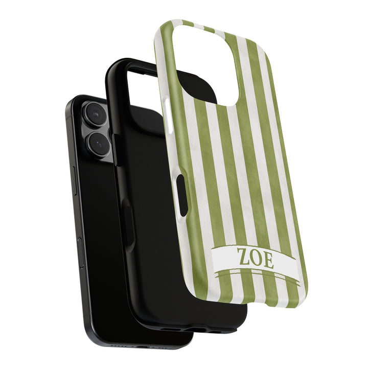 Personalized Tough Phone Case Rustic Green Stripe 2