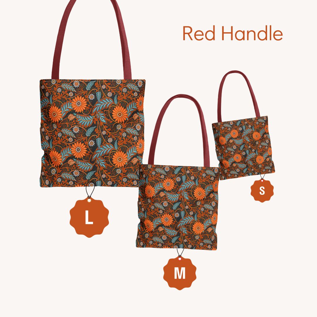 Modern Batik Print Tote Bag -  Orange Teal 1