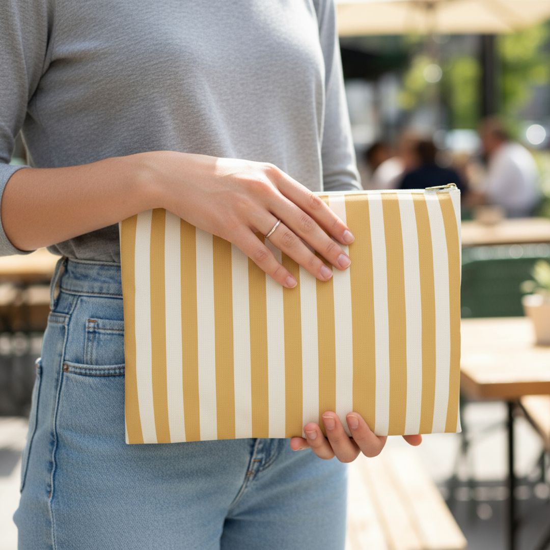 Yellow Stripes Print Makeup And Accessory Pouch