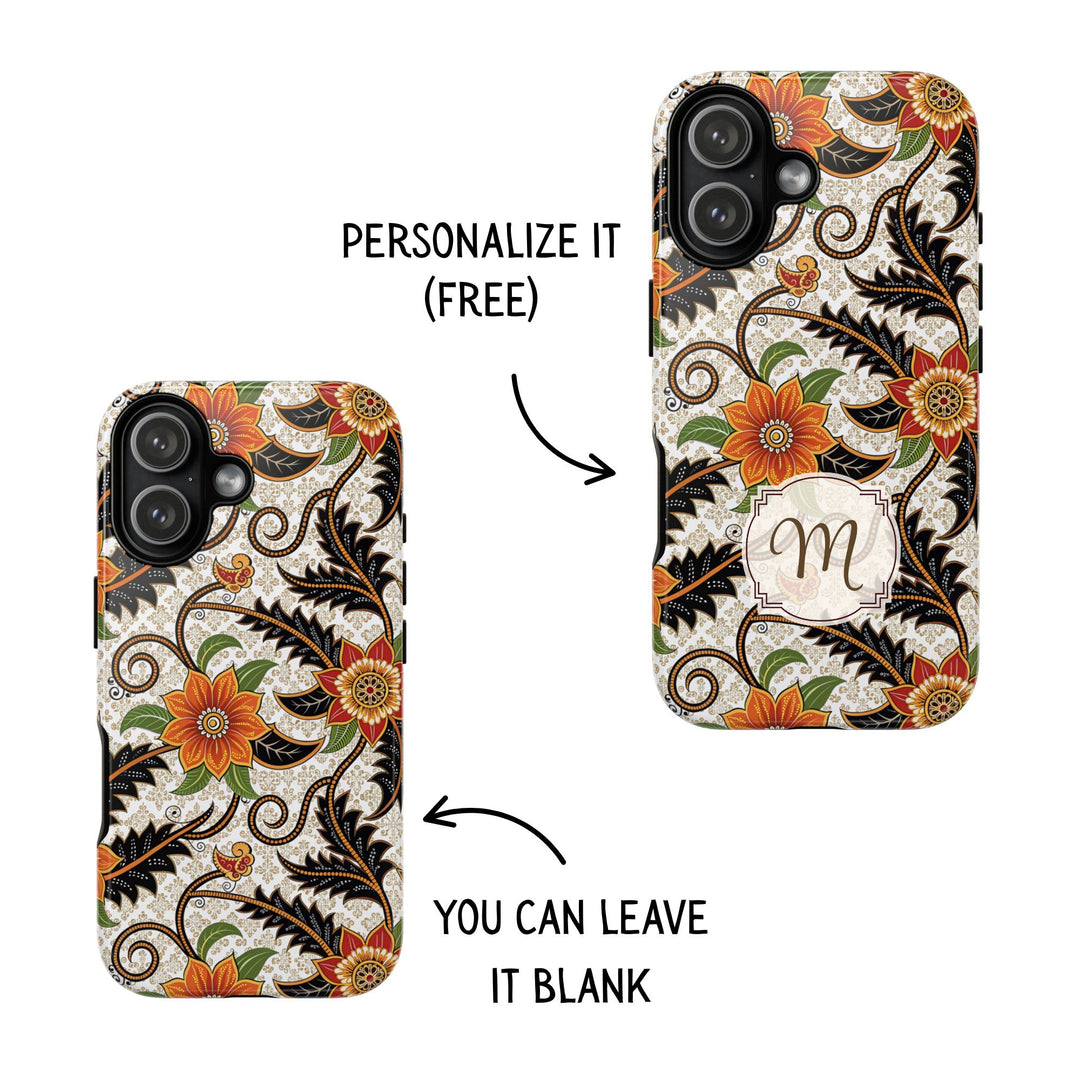 Modern Batik Pattern Tough Phone Cases Personalizable - Aesthetic Floral 2