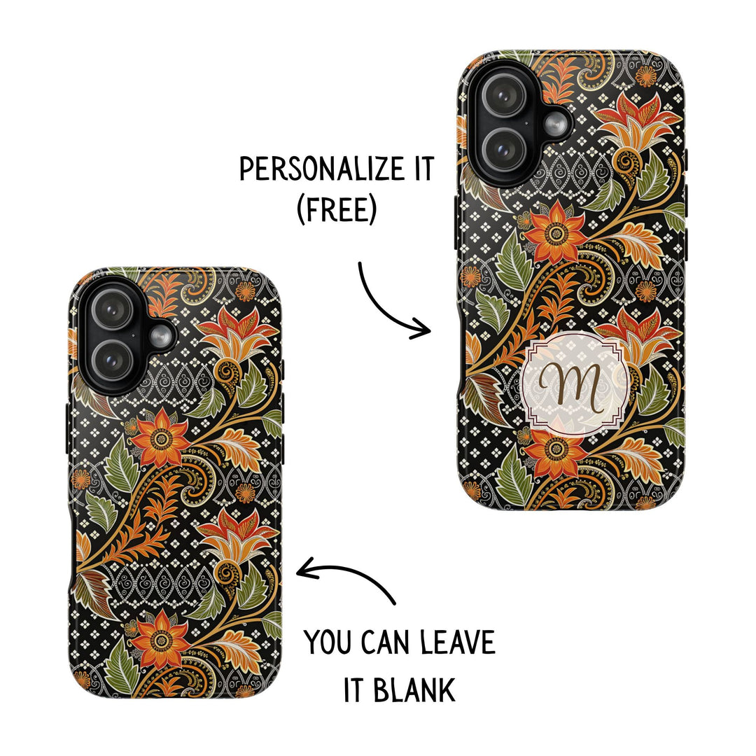 Modern Batik Pattern Tough Phone Cases Personalizable - Aesthetic Floral 3