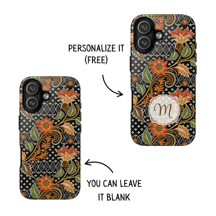 Modern Batik Pattern Tough Phone Cases Personalizable - Aesthetic Floral 3