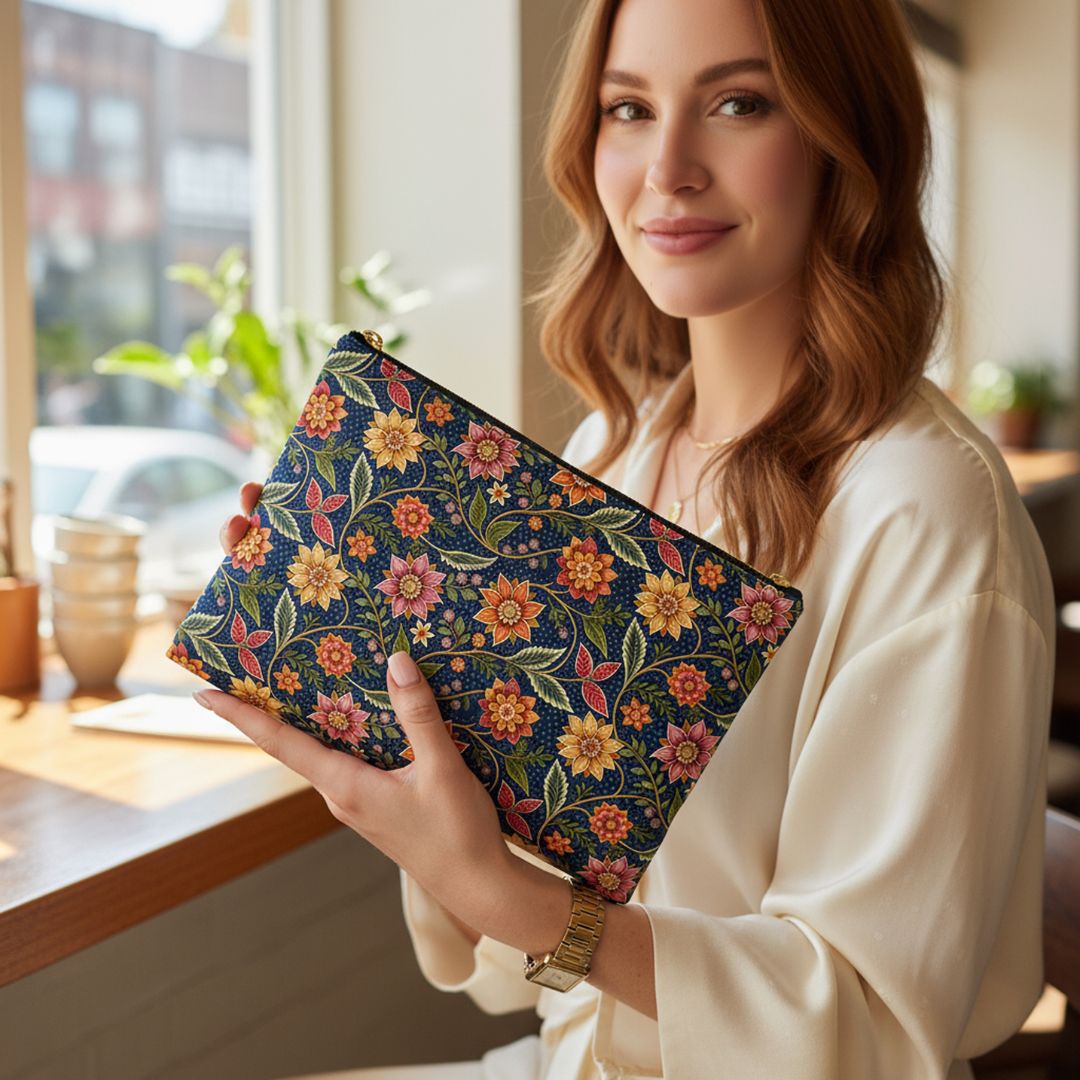 Batik Print Makeup And Accessory Pouch - Batik Flower 7