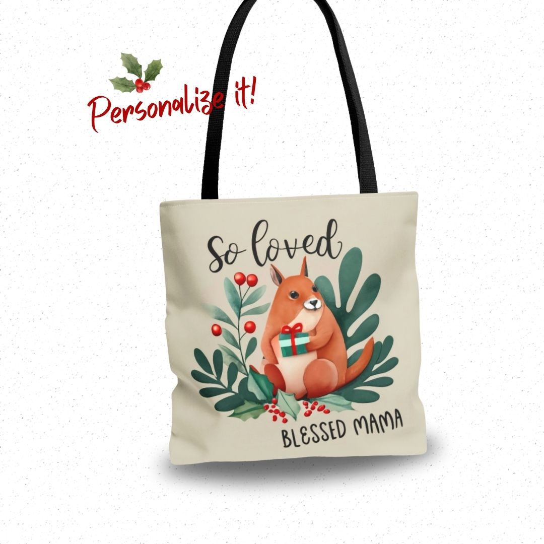 So Loved Squirrel Holiday Tote Bag Personalized