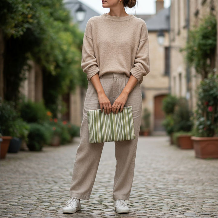 Green Stripes Print Makeup And Accessory Pouch