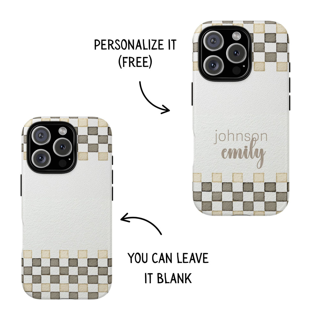Personalized Tough Cases - Minimalist Grey Checker 1