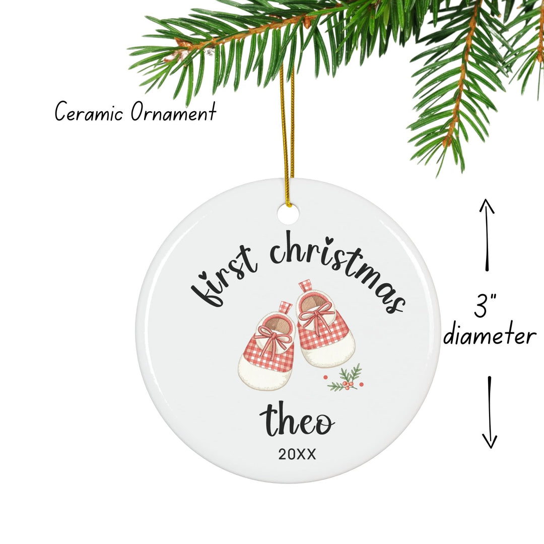 Personalized Christmas Ornament: Baby Shoes Gingham 1