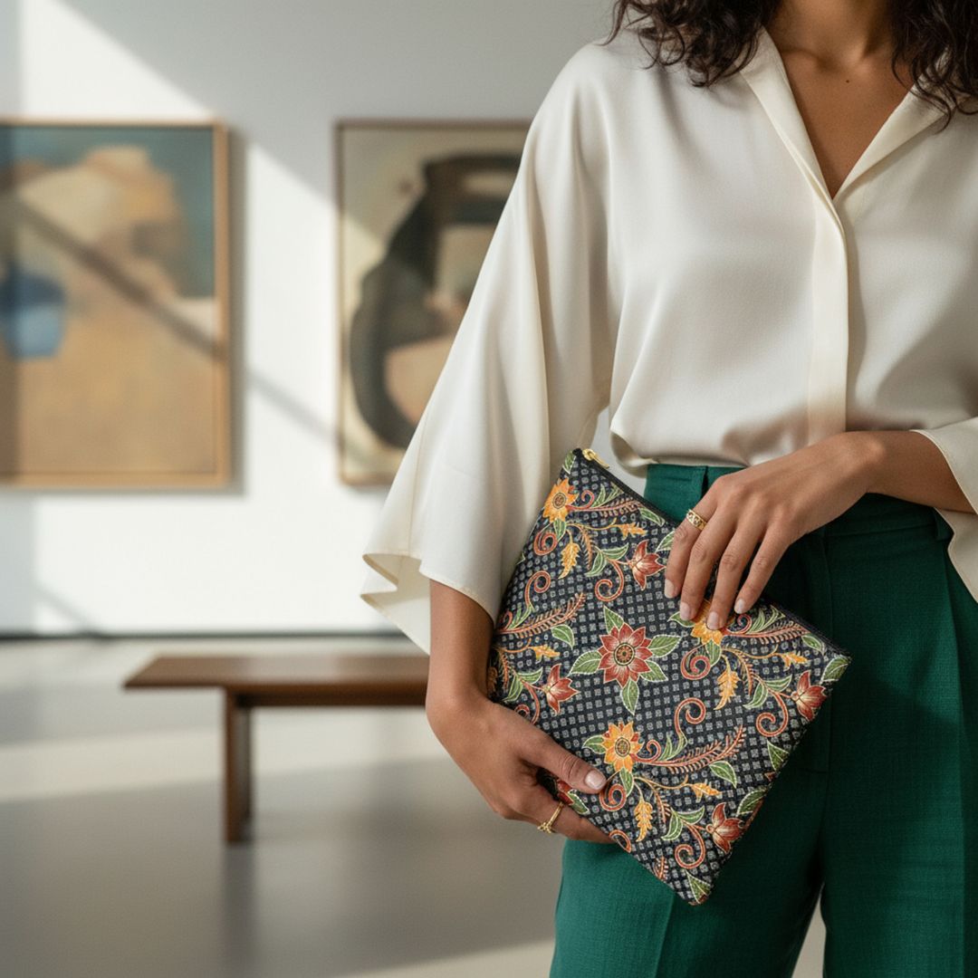 Batik Print Makeup And Accessory Pouch - Batik Flower 3